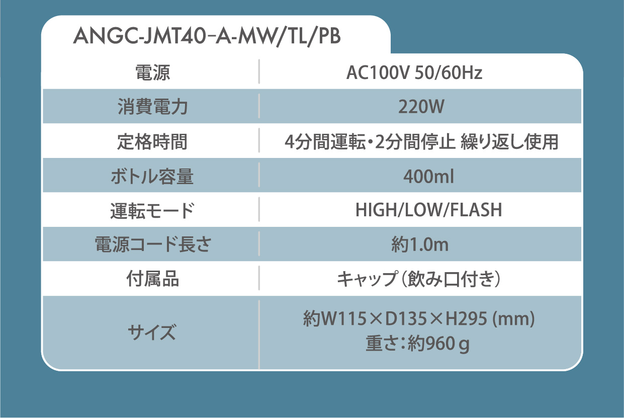 ANGC-JMT40-A-MW/TL/PB スペック