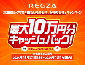 REGZA 大画面レグザで「観たいものだけ、好きなだけ」キャンペーン 2025年1月14日（火）まで