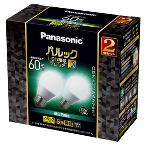 パナソニック LED電球 E26口金 全光束810lm(7．3W一般電球タイプ 全方向タイプ) 昼白色相当 2個入り パルック プレミアX LDA7NDGSZ6F2T-イメージ1