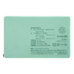 ラスタバナナ Type-C1ポート/USB1ポート AC付リチウム充電器 5000mAh 3A ミント RLI050AC3A01MT-イメージ2