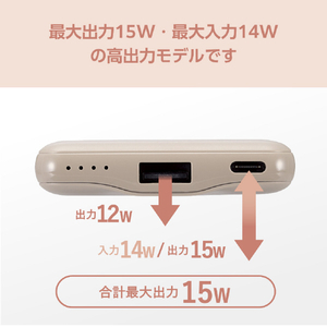 エレコム &me 薄型コンパクトモバイルバッテリー(5000mAh/3A/C×1+A×1) グレージュ DE-C45-5000GB-イメージ5