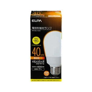 エルパ 40W形 E26口金 電球形蛍光灯 3波長形電球色 7W電球タイプ 1個入り EFA10EL/7-A042-イメージ1