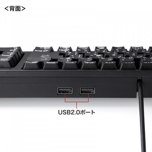 サンワサプライ USBハブ付コンパクトキーボード SKB-KG2UH2BK-イメージ7