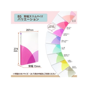 プラス PASTYルーズリーフバインダー B5-S スリム ラズベリーピンク FCC1695-98-792/FC-790PR-イメージ5