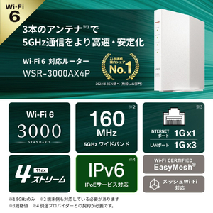 バッファロー 無線LAN親機11ax/ac/n/a/g/b 2401+573Mbps ホワイト WSR-3000AX4P-WH-イメージ2