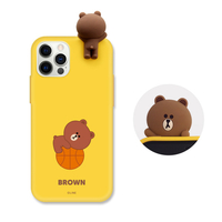 LINE FRIENDS iPhone 12/12 Pro用フィギュア付きカラーソフトケース BASKETBALL BROWN KCE-CSB052