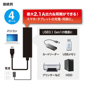 サンワサプライ 急速充電ポート付きUSB3．1 Gen1 ハブ ブラック USB-3H420BK-イメージ5