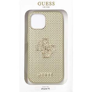 GUESS iPhone 15用PUレザー 背面ケース GOLD GUHCP15SPSP4LGD-イメージ1