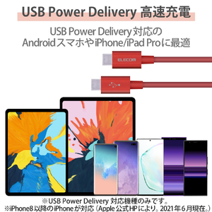 エレコム USB2．0ケーブル(C-C、USB PD対応、耐久仕様) 2．0m レッド MPA-CCPS20PNRD-イメージ4