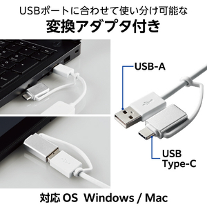 エレコム USB Type-C(TM)変換アダプター付き USB3．0超コンパクトハブ ホワイト U3H-CAK3005BWH-イメージ3