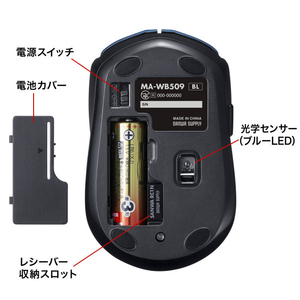 サンワサプライ ワイヤレスブルーLEDマウス(5ボタン) ブルー MA-WB509BL-イメージ15