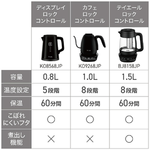 ティファール 電気ケトル(0．8L) ディスプレイロックコントロール ブラック KO8568JP-イメージ12