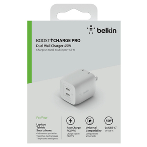 ベルキン BoostCharge PRO デュアルUSB-C GaNウォールチャージャーPPS 45W WCH011DQWH-イメージ1