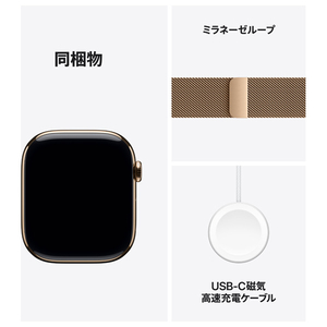 Apple Apple Watch Series 10(GPS + Cellularモデル)- 46mm ゴールドチタニウムケースとゴールドミラネーゼループ - S/M MC7T4J/A-イメージ9