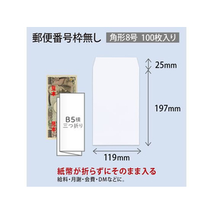 オキナ ホワイト封筒100 給料角8 枠なし 100枚 F329520-WP1680-イメージ2