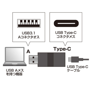 サンワサプライ USB3．1A-USB Type Cメス変換アダプタ ブラック AD-USB29CFA-イメージ2