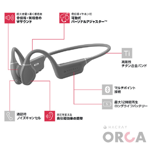 HACRAY 可動式骨伝導イヤフォン Orca グレー HR25140GR-イメージ9