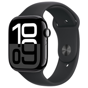 Apple Apple Watch Series 10(GPS + Cellularモデル)- 46mm ジェットブラックアルミニウムケースとブラックスポーツバンド - S/M MWY33J/A-イメージ1