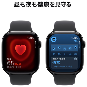 Apple Apple Watch Series 10(GPS + Cellularモデル)- 46mm ジェットブラックアルミニウムケースとブラックスポーツバンド - S/M MWY33J/A-イメージ5