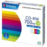 Verbatim データ用CD-RW 700MB 1-4倍速 インクジェットプリンタ対応 5枚入り SW80QP5V1