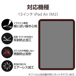 エレコム 13インチiPad Air(M2)用ガラスフィルム 紙心地 反射防止 ケント紙タイプ TB-A24XFLGAPLL-イメージ2