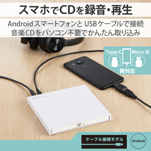 ロジテック スマホ用CDレコーダ ケーブル 「スマホでCD」 ホワイト LDR-SM8URWH-イメージ3