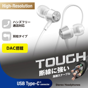 エレコム 高耐久 デジタル式USB Type-C(TM)ヘッドフォン カナル型 シルバー EHP-DF14CMSV-イメージ2