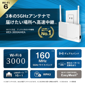 バッファロー 無線LAN中継機 11ax/ac/n/a/g/b 2401+573Mbps ホワイト WEX-3000AX4EA-イメージ2