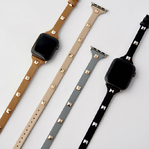 GAACAL Apple Watch Series 1-8/SE1-2 [38/40/41mm]用バンド 「パンクブレス」PUレザースタッズ2重巻き ブラウン W00024BRA-イメージ2