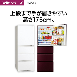 AQUA 【左開き】430L 4ドア冷蔵庫 Delie（デリエ） クリアウォームホワイト AQR-VZ43PL(W)-イメージ6