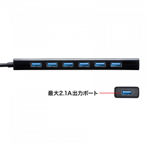 サンワサプライ 急速充電ポート付きUSB3．2Gen1 7ポートハブ ブラック USB-3H703BKN-イメージ3