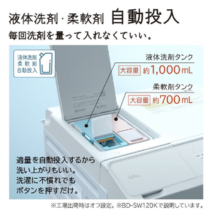 日立 【左開き】12．0kgドラム式洗濯乾燥機 ビッグドラム ホワイト BD-SV120KL W-イメージ10