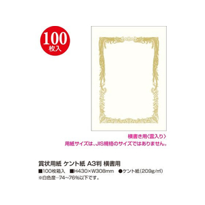 タカ印 賞状用紙 ケント紙 A3判 横書用 100枚 FC472RL-10-5043-イメージ2