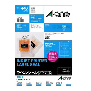 エーワン ラベルシール 超耐水光沢紙 A4判 44面 10シート(440片)入り 64244-イメージ1