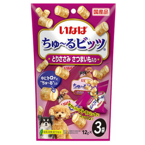 いなばペットフード ちゅーるビッツ とりささみ さつまいも入り 12g×3 ﾁﾕ-ﾙﾋﾞﾂﾂﾄﾘｻｻﾐｻﾂﾏｲﾓ12GX3-イメージ1