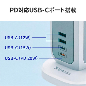 Verbatim タワー型電源タップ AC x11個口 / USB-C x2 / USB-A x2 32250-イメージ5