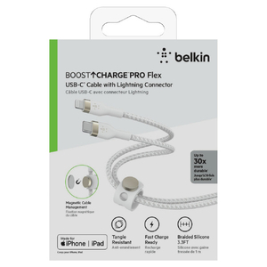 BELKIN USB-C to ライトニングケーブル(高耐久編込シリコンケーブル) 1．0m ホワイト CAA011BT1MWH-イメージ2