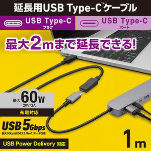 エレコム USB Type-C(TM)延長ケーブル(USB 5Gbps) 1．0m ブラック USB3-ECC10BK-イメージ2