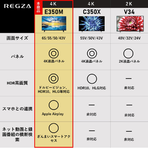 REGZA 65V型4Kチューナー内蔵4K対応液晶テレビ ECモデル E350Mシリーズ 65E350M-イメージ11