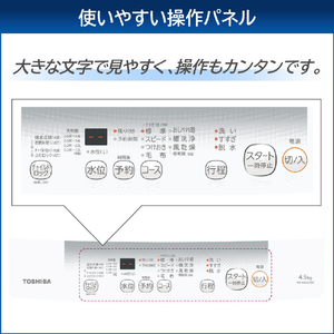 東芝 4．5kg全自動洗濯機 ピュアホワイト AW-45GA2(W)-イメージ3