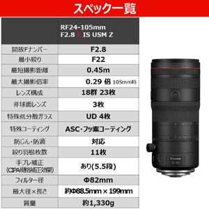 キヤノン 大口径標準ズームレンズ RFレンズ RF24-105mm F2.8 L IS USM Z RF2410528LISZ-イメージ5