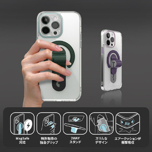 momo stick iPhone 15 Plus用Mag Grip レンズガード一体型クリアケース ブラック MMS25317I15PL-イメージ3