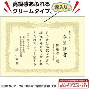 タカ印 OA賞状用紙 B5判 縦書用 クリーム 100枚 FCU7882-10-1157-イメージ5