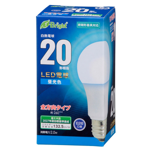 オーム電機 LED電球 E26口金 全光束265lm(2．0W一般電球タイプ) 昼光色相当 LDA2D-G AG27-イメージ1