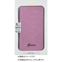 GUESS iPhone 14 Plus用クロコ調 手帳型ケース ピンク GUBKP14MHGCRHP