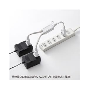 サンワサプライ ACアダプタ専用電源延長コード（2分岐・2P・2個口） ホワイト TAP-EX2WN-イメージ2