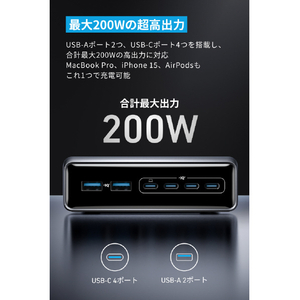 アンカー 急速充電器 Anker Prime Charger (200W、6 Ports、GaN) A2683N41-イメージ2