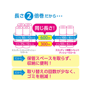 クレシア スコッティ フラワーパック 2倍長持ち 6ロール シングル×8パック FC92472-イメージ6