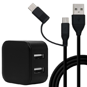 ラスタバナナ USB2ポート AC充電器 +TYPE-C変換付MICROUSBケーブル 1．5m ブラック RAC2A2A04BK-イメージ1