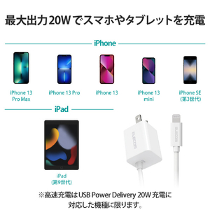 エレコム USB Power Delivery 20W AC充電器(Lightningケーブル一体型) ホワイト MPA-ACLP05WH-イメージ7